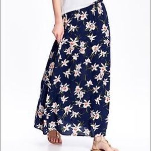 Navy Floral Print Maxi Skirt